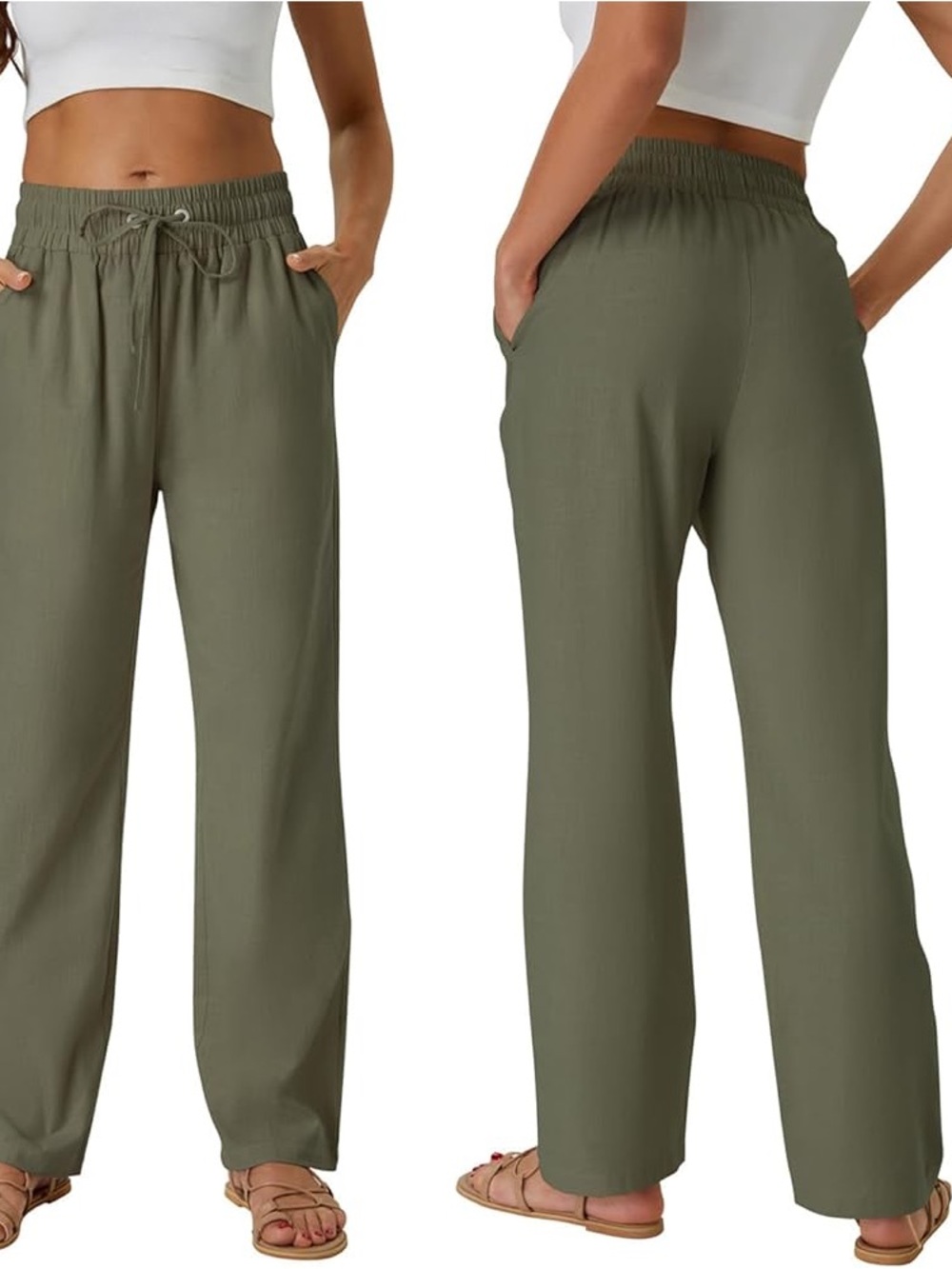 Athletic Works Olive Drawstring Wide-Leg Pants